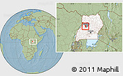 Savanna Style Location Map of Bujenje, highlighted country, highlighted parent region, within the entire country, hill shading