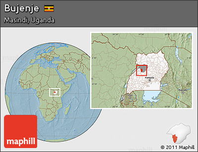 Savanna Style Location Map of Bujenje, highlighted country, highlighted parent region, hill shading
