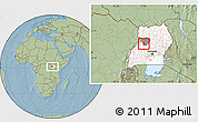 Savanna Style Location Map of Bujenje, highlighted country, highlighted parent region, hill shading