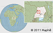 Savanna Style Location Map of Bujenje, highlighted country, hill shading