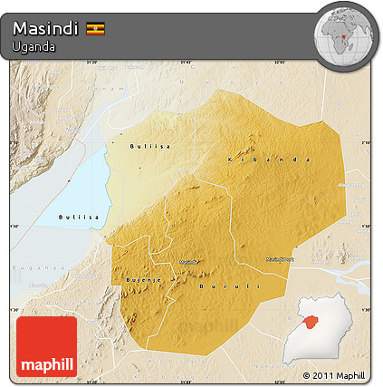 Physical Map of Masindi, lighten