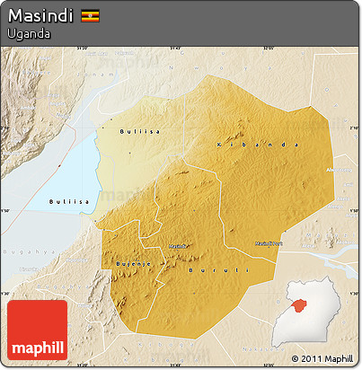 Physical Map of Masindi, lighten