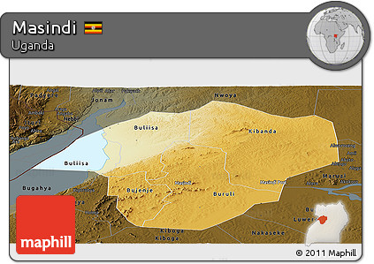 Physical Panoramic Map of Masindi, darken