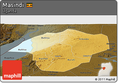 Physical Panoramic Map of Masindi, darken