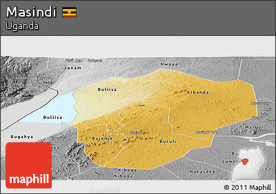 Physical Panoramic Map of Masindi, desaturated