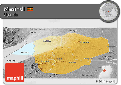 Physical Panoramic Map of Masindi, desaturated