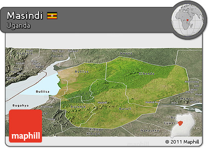 Satellite Panoramic Map of Masindi, semi-desaturated