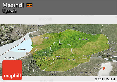 Satellite Panoramic Map of Masindi, semi-desaturated