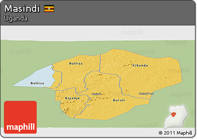 Savanna Style Panoramic Map of Masindi, single color outside