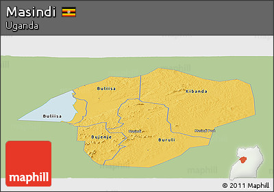 Savanna Style Panoramic Map of Masindi, single color outside