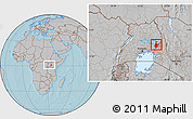 Gray Location Map of Mbale, within the entire country, hill shading