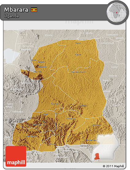 Physical 3D Map of Mbarara, lighten, semi-desaturated