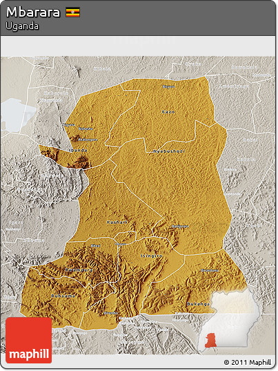 Physical 3D Map of Mbarara, lighten, semi-desaturated