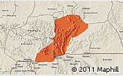 Political 3D Map of Isingiro, shaded relief outside