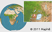 Satellite Location Map of Isingiro, highlighted parent region, within the entire country