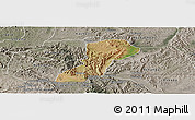 Satellite Panoramic Map of Isingiro, semi-desaturated
