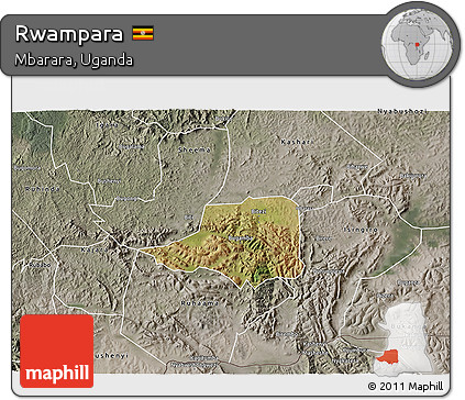Satellite 3D Map of Rwampara, semi-desaturated