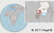 Gray Location Map of Rwampara, highlighted country, highlighted parent region, hill shading