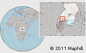 Gray Location Map of Rwampara, highlighted country, hill shading