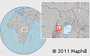 Gray Location Map of Rwampara, highlighted parent region, within the entire country, hill shading