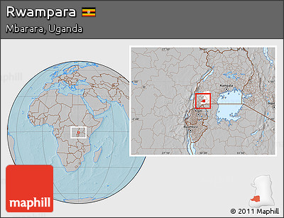 Gray Location Map of Rwampara, highlighted parent region, hill shading