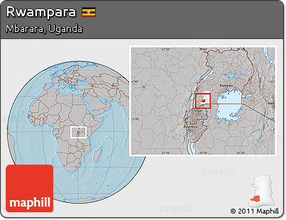 Gray Location Map of Rwampara, highlighted parent region, hill shading