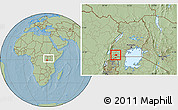Savanna Style Location Map of Rwampara, within the entire country, hill shading