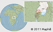 Savanna Style Location Map of Rwampara, highlighted country, hill shading