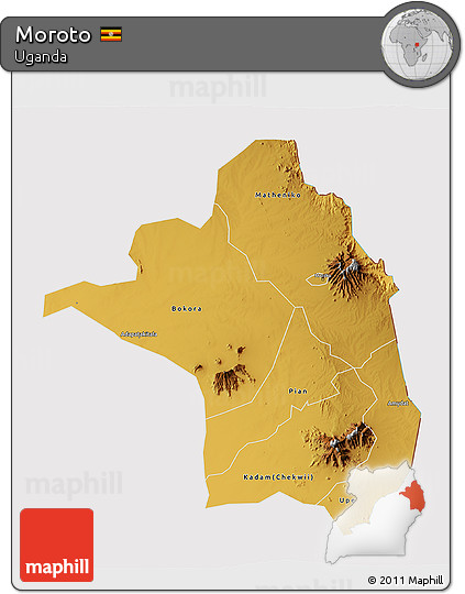 Physical 3D Map of Moroto, cropped outside