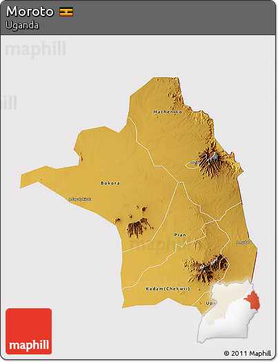 Physical 3D Map of Moroto, cropped outside