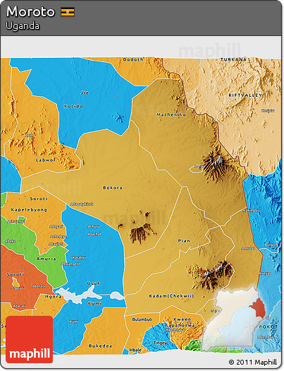 Physical 3D Map of Moroto, political outside
