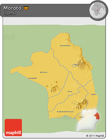 Savanna Style 3D Map of Moroto, single color outside