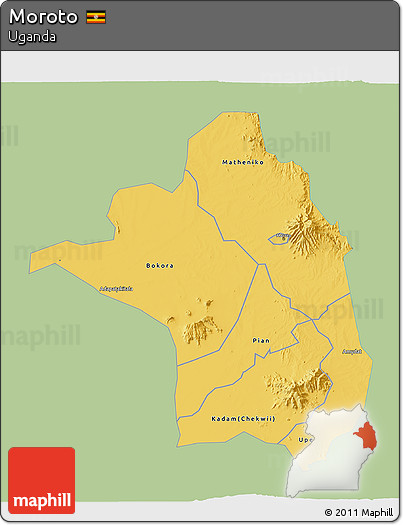 Savanna Style 3D Map of Moroto, single color outside
