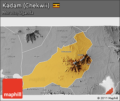 Physical 3D Map of Kadam (Chekwii), desaturated