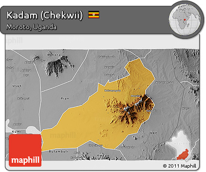 Physical 3D Map of Kadam (Chekwii), desaturated