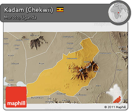 Physical 3D Map of Kadam (Chekwii), semi-desaturated