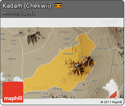 Physical 3D Map of Kadam (Chekwii), semi-desaturated