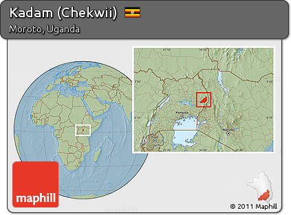 Savanna Style Location Map of Kadam (Chekwii), hill shading