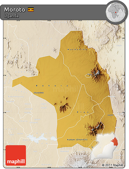 Physical Map of Moroto, lighten