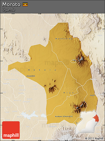 Physical Map of Moroto, lighten