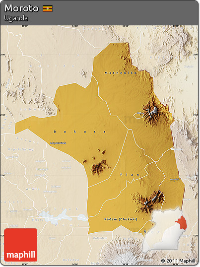 Physical Map of Moroto, lighten
