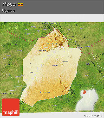 Physical 3D Map of Moyo, satellite outside