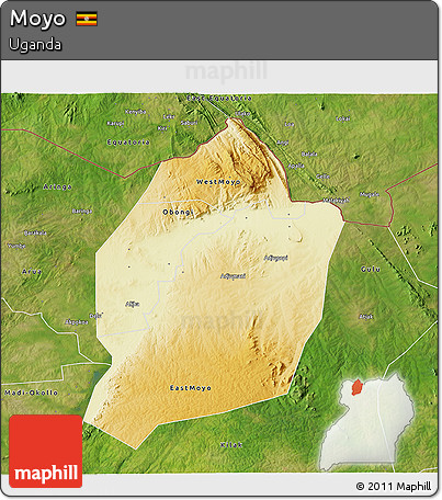 Physical 3D Map of Moyo, satellite outside