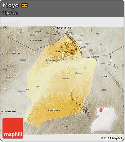Physical 3D Map of Moyo, semi-desaturated