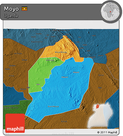 Political 3D Map of Moyo, darken