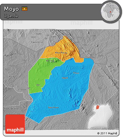 Political 3D Map of Moyo, desaturated