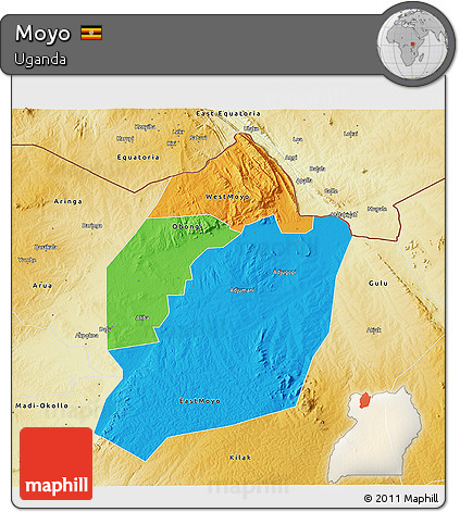 Political 3D Map of Moyo, physical outside