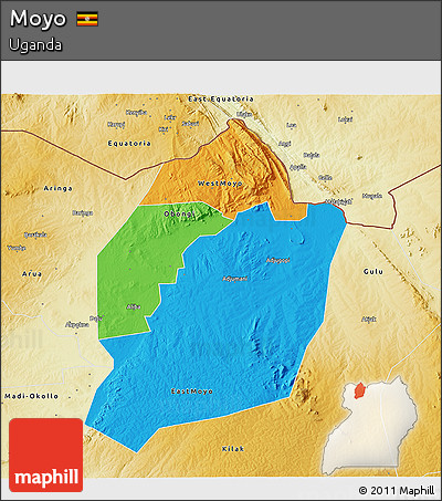 Political 3D Map of Moyo, physical outside
