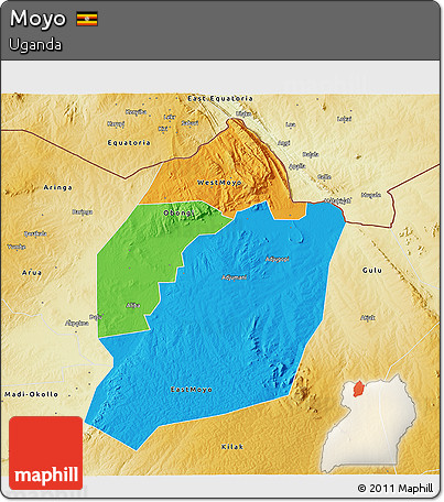 Political 3D Map of Moyo, physical outside