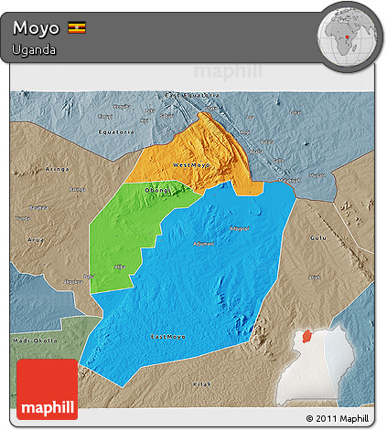Political 3D Map of Moyo, semi-desaturated